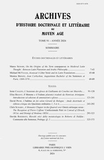 Archives d'Histoire littéraire et doctrinale du Moyen Âge XCI – 2024