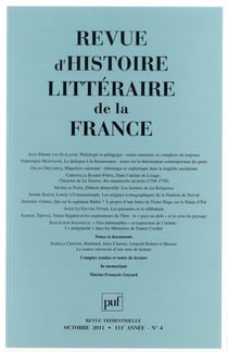 REVUE D'HISTOIRE LITTERAIRE DE LA FRANCE n.2011/4