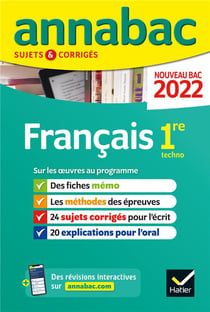 Annabac sujets & corrigés : français - 1re techno (édition 2022)