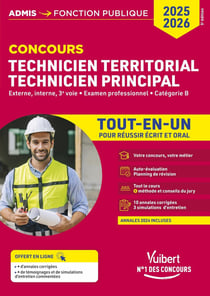 Concours Technicien territorial - Technicien principal - Catégorie B - Tout-en-un : Externe, interne, 3e voie, examens professionnels 2025-2026