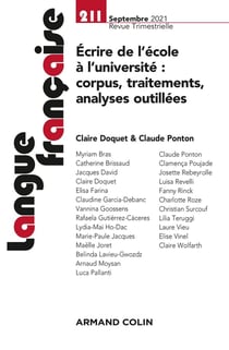 Langue française Nº211 3/2021 Écrire de l'école à l'université : corpus, traitements, analyses outil