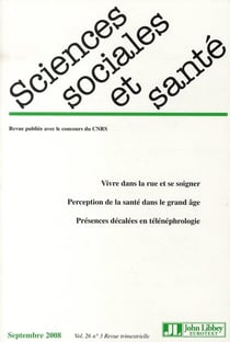 Revue sciences sociales et sante. septembre  2008. vol. 26 n 3 - vivre dans la rue et se soigner. pe