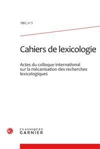 Cahiers de lexicologie n.3 : 1961