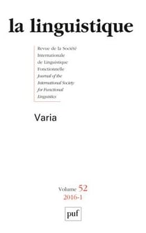 Revue La Linguistique n.52/1 : 2016