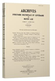 Archives d'histoire litteraire et doctrinale du moyen age n.lxxvii (edition 2020)