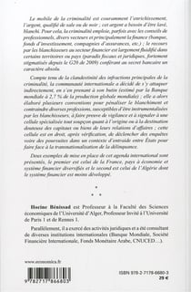 Blanchiment de capitaux - aspects economiques et juridiques