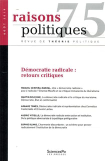 Revue raisons politiques n.75 : août 2019 - démocratie radicale : retours critiques