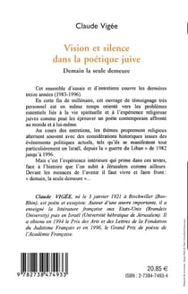 Vision et silence dans la poétique juive - demain la seule demeure