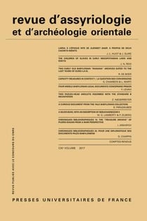 REVUE D'ASSYRIOLOGIE ET D'ARCHEOLOGIE ORIENTALE n.111 (édition 2017)