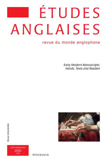 Études anglaises - N°3/2020 : Early Modern Manuscripts: Hands, Texts and Readers