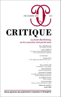Revue Critique n.919 : La Saint-Barthélemy, ou les assassins sont parmi nous