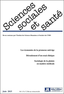 Revue sciences sociales et sante n.33-2 - juin 2015