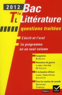 Littérature - questions traitées - terminale L (édition 2012)
