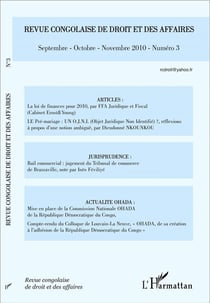 REVUE CONGOLAISE DE DROIT ET DES AFFAIRES n.3 : septembre octobre novembre 2010