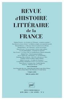 REVUE D'HISTOIRE LITTERAIRE DE LA FRANCE n.2014/2