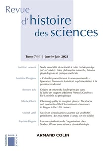Revue d'histoire des sciences 1/2021 Varia