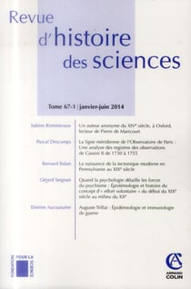 Revue d'histoire des sciences - Tome 67 (1/2014) Varia