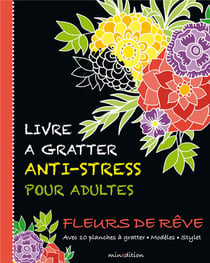 Livre à gratter anti-stress pour adultes - fleurs de rêve