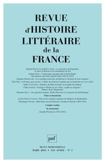 REVUE D'HISTOIRE LITTERAIRE DE LA FRANCE n.2013/1