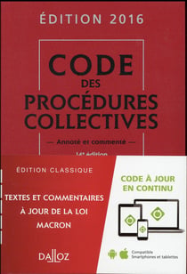 CODE DES PROCEDURES COLLECTIVES 2016 (COMMENTE)