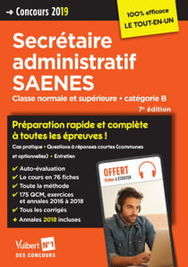Concours secrétaire administratif  SAENES - classe normale et supérieure - catégorie B (concours 2019)