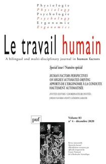 Le travail humain 2020, vol. 83 (4) - special issue: human factors perspectives on highly automated