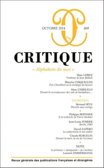 Revue Critique n.809 : alphabets du moi