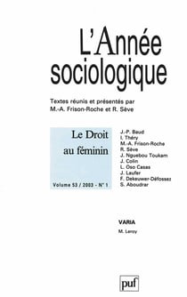 Revue L'Année sociologique n.53/1 : le droit au féminin (édition 2003)
