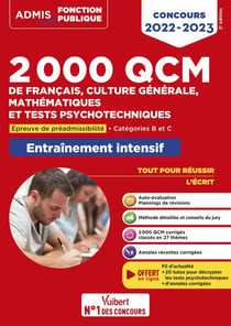 2000 QCM de français, culture générale, mathématiques et tests psychotechniques - épreuve de préadmission