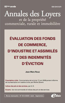 Évaluation des fonds de commerce, d'industrie et assimilés et des indemnités d'éviction