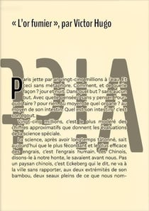 "L'or fumier", par Victor Hugo : livre-affiche, noir et blanc sur papier ivoire