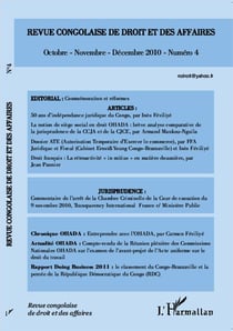 REVUE CONGOLAISE DE DROIT ET DES AFFAIRES n.4 : octobre-novembre-décembre 2010
