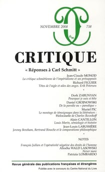 Revue Critique n.738 : réponses à Carl Schmitt