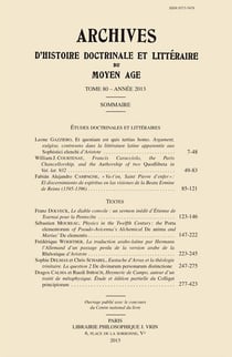 Archives d'Histoire littéraire et doctrinale du Moyen-Âge LXXX - 2013
