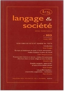 Langage et société, n° 103/mars 2003