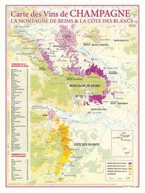 Carte des vins de Champagne la Montagne de Reimset la "cote des blancs"