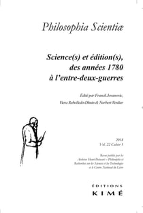 Revue Philosophia scientiae n.22 : science(s) et édition(s), de 1780 à l'entre-deux-guerres