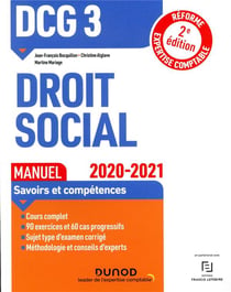 Dcg 3 - droit social - dcg 3 droit social - manuel - 2020-2021 - reforme expertise comptable (édition 2020/2021)