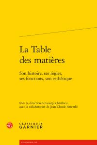 La table des matières - son histoire, ses règles, ses fonctions, son esthétique