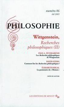 Revue Philosophie n.86 : Wittgenstein, recherches philosophiques Tome 2