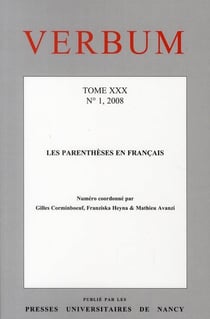 VERBUM n.30/1 : les parenthèses en français