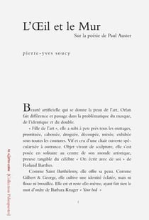 L'Oeil et le Mur : Sur la poésie de Paul Auster
