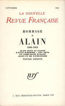 La nouvelle revue francaise - hommage à alain - 1868-1954