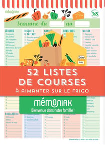 Mémoniak : 52 listes de courses : bloc aimanté à compléter
