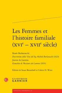 Les femmes et l'histoire familiale (XVIe - XVIIe siècle) : Renée Burlamacchi Descrittione della Vita del Sig Michele Burlamachi (1623) - Jeanne du Laurens Genealoie de Messieurs du Laurens (1631)
