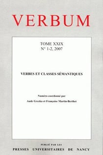 VERBUM n.29/1.2 : verbes et classes sémantiques
