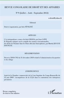 REVUE CONGOLAISE DE DROIT ET DES AFFAIRES n.9 : juillet août septembre 2012