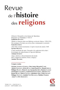 Revue de l'histoire des religions : juillet/septembre 2018