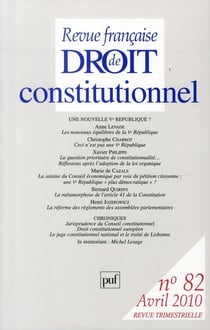 Revue française de droit constitutionnel n.82 : une nouvelle Ve République ?