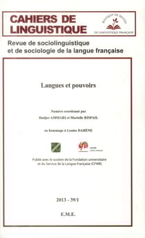 CAHIERS DE LINGUISTIQUE : langues et pouvoirs
